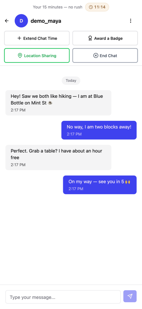 A time-limited chat between two SPEET users