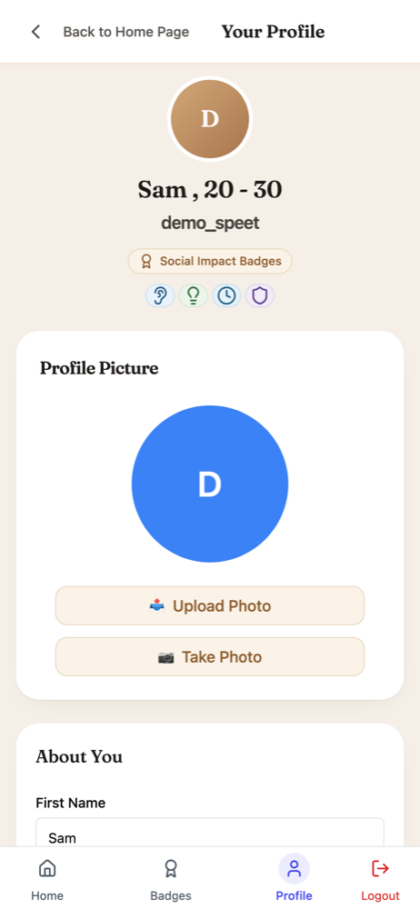 A SPEET profile built from selected interests
